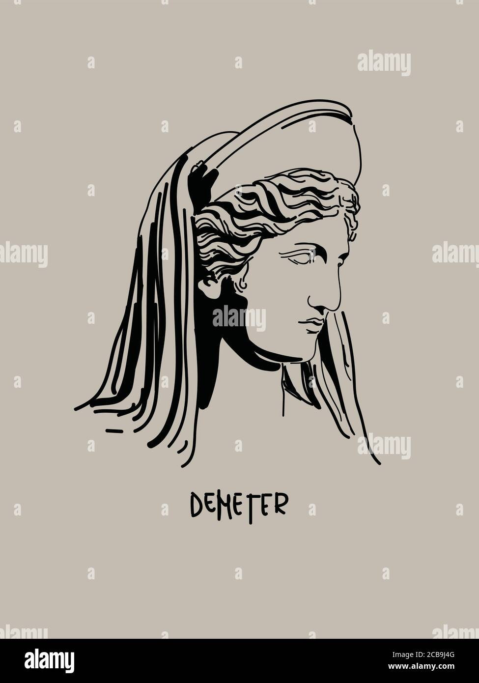 Portrait d'art vectoriel Demeter de la Déesse grecque. Dessin d'ombres minimaliste sur beige Illustration de Vecteur Portrait d'art vectoriel Demeter de la Déesse grecque. Dessin d'ombres minimaliste sur beige Illustration de Vecteur
