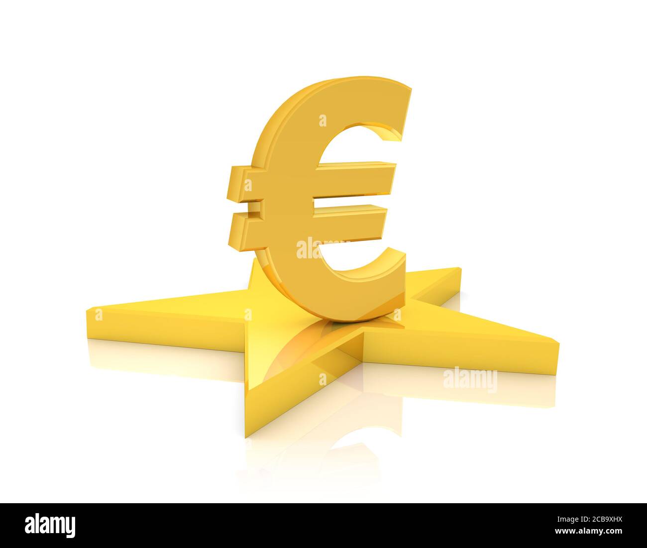 Rendu 3D d'un signe d'or euro sur une étoile sur fond blanc Banque D'Images