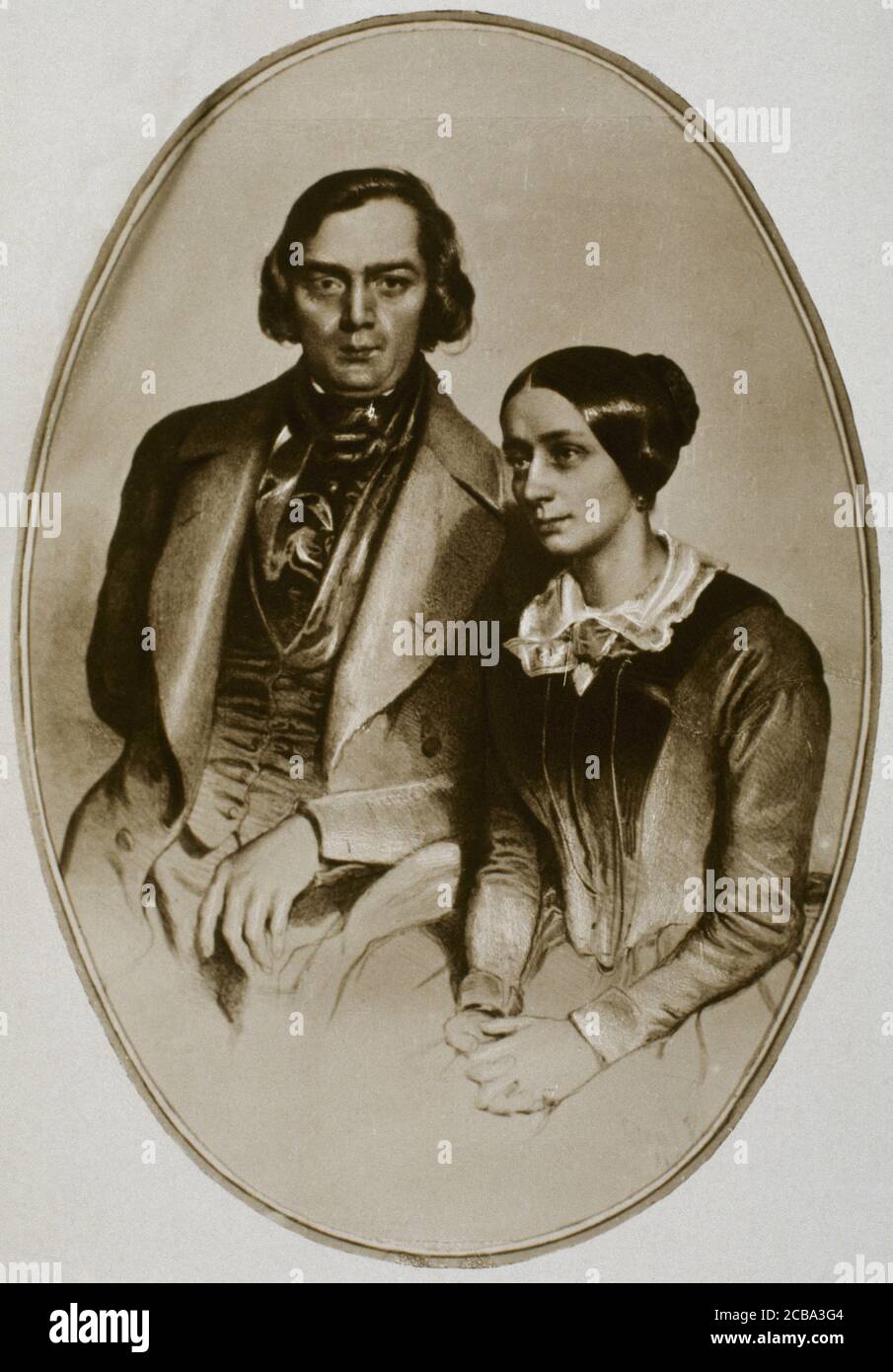 Robert Schumann (1810-1856). Compositeur et pianiste allemand. Clara Schumann (1819-1896). Pianiste allemand, épouse de Robert Shumann. Portrait de Robert et Clara Schumann. 1847. Banque D'Images