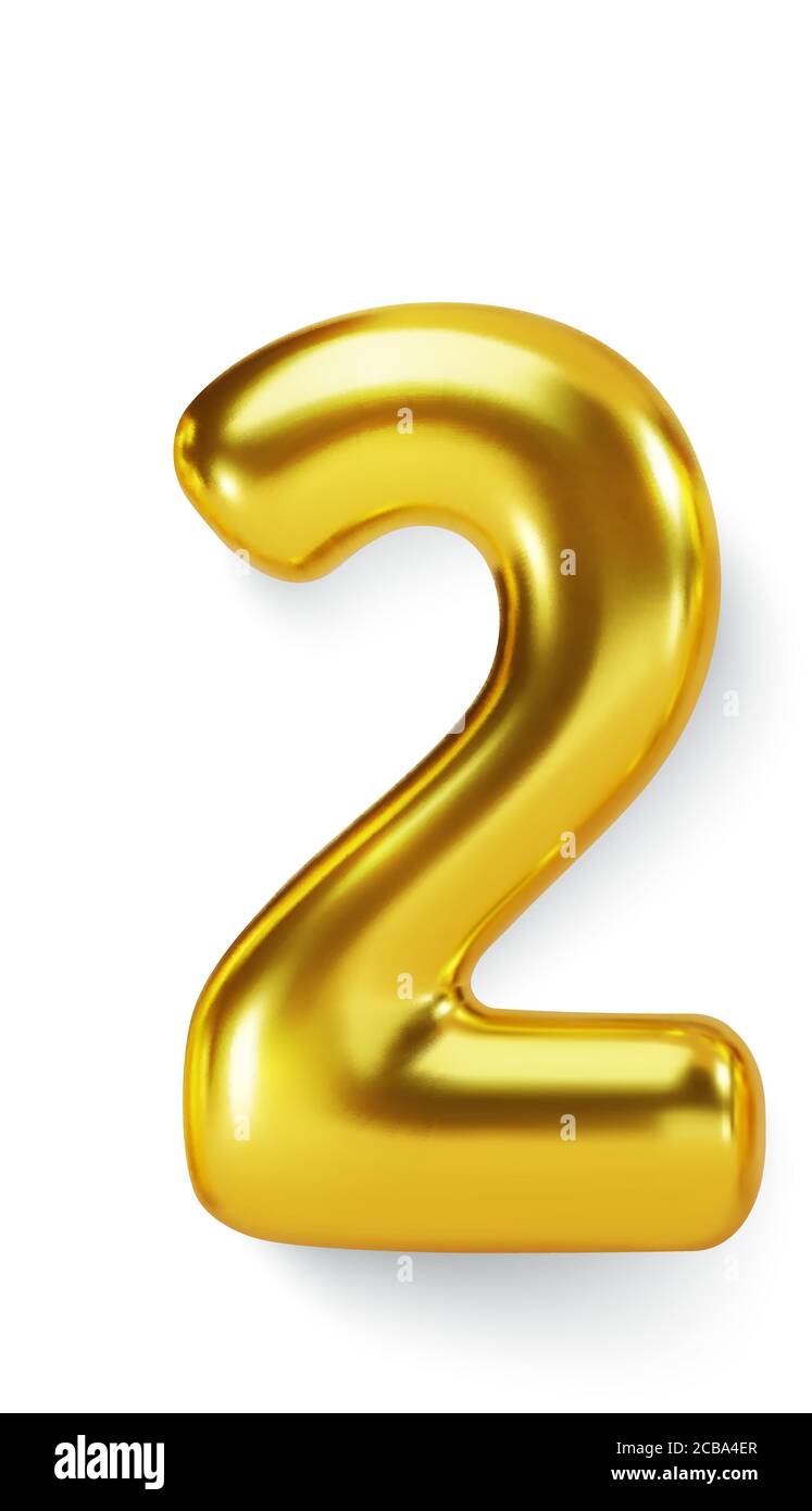 Numéro d'or ballon 2 deux. Caractère 3d vectoriel réaliste Illustration de Vecteur