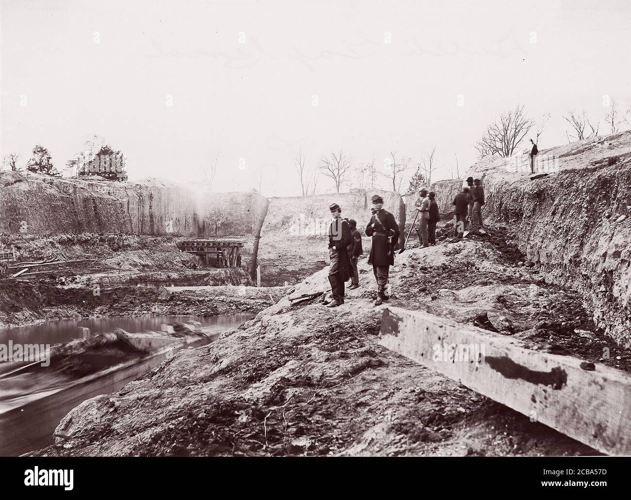 Canal Dutch Gap, 1865. Auparavant attribué à Mathew B. Brady, Andrew Joseph Russell. Banque D'Images