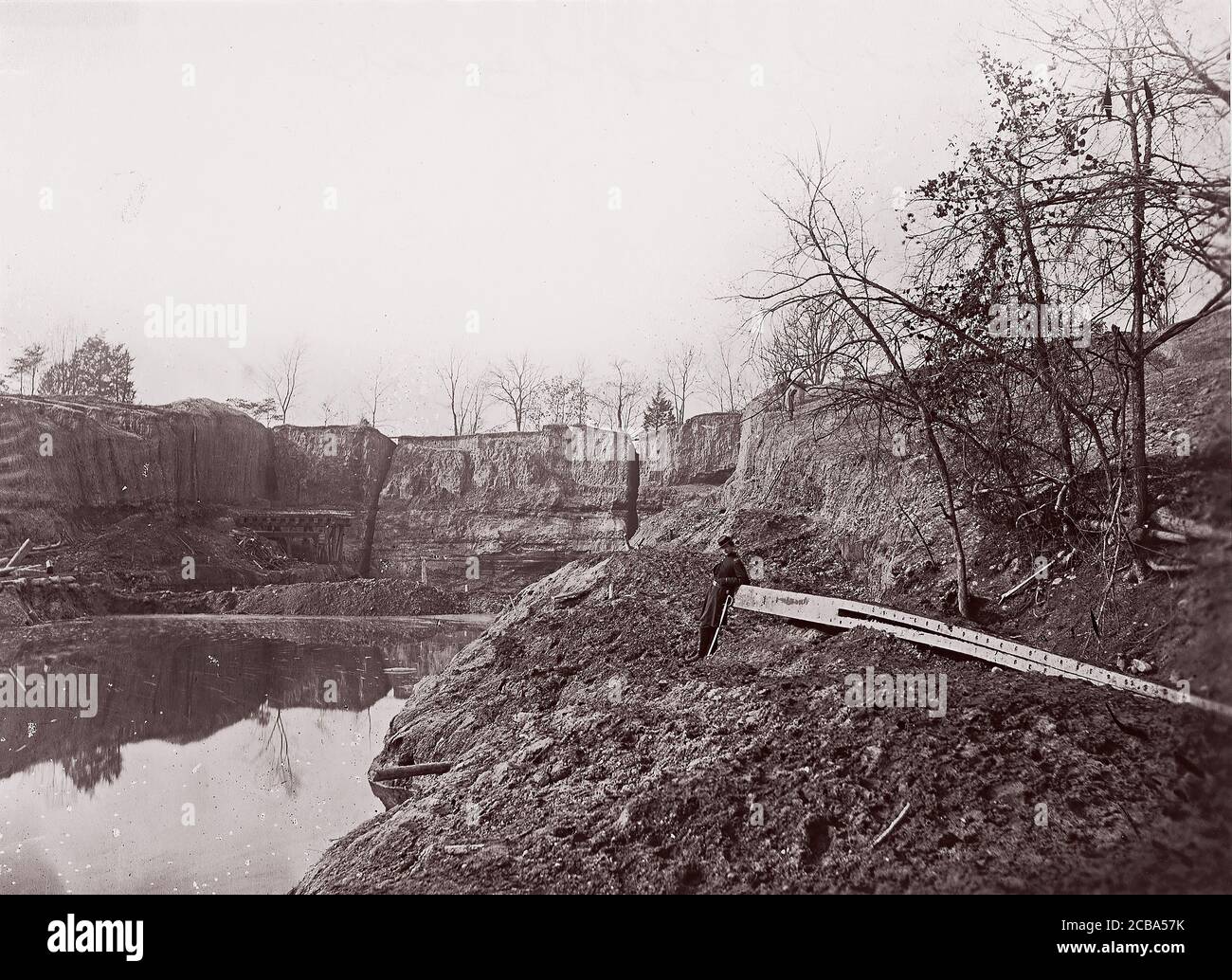 Canal Dutch Gap, 1865. Auparavant attribué à Mathew B. Brady, Andrew Joseph Russell. Banque D'Images