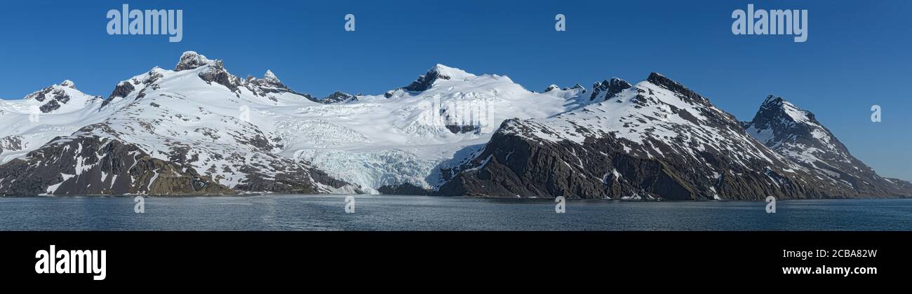 Baie du roi Haakon, montagnes et glaciers enneigés, Géorgie du Sud, Géorgie du Sud et îles Sandwich, Antarctique Banque D'Images