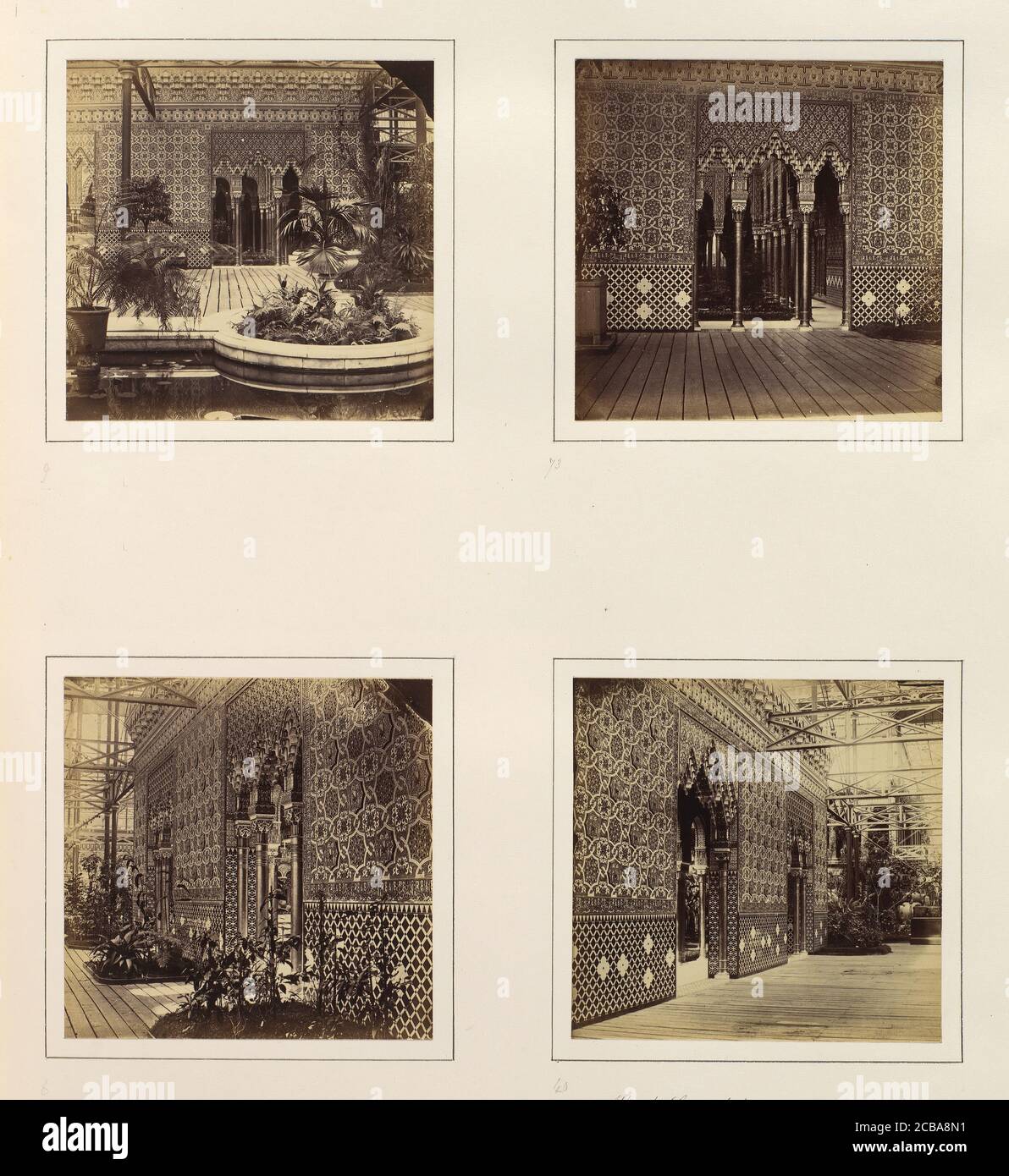 [Façade de la cour de l'Alhambra vers le Nave; entrée de la cour de l'Alhambra; vue latérale de la cour de l'Alhambra; Cour de l'Alhambra vers le nord], ca. 1859. Banque D'Images