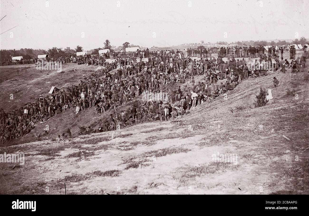 Prisonniers confédérés à Belle Plain, 1863. Auparavant attribué à Mathew B. Brady. Banque D'Images
