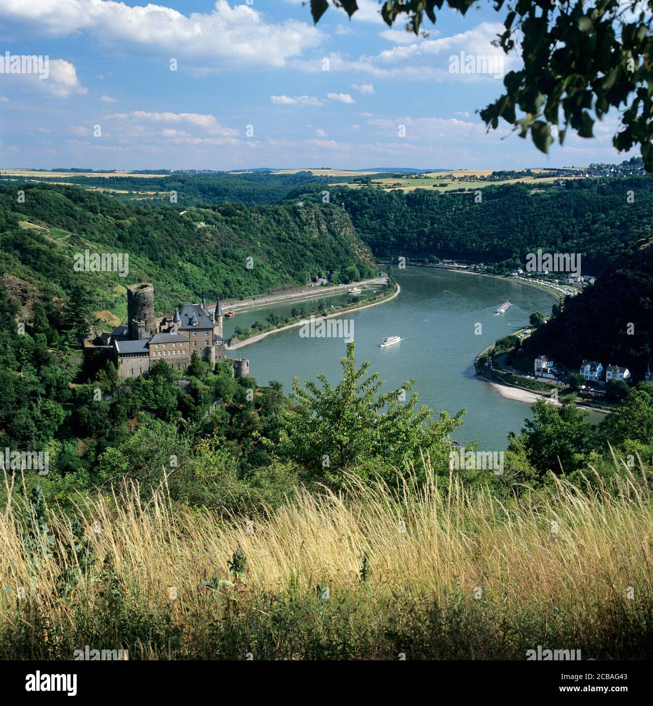 Château de Katz au-dessus du Rhin, St Goarshausen, Rhénanie-Palatinat, Allemagne, Europe Banque D'Images