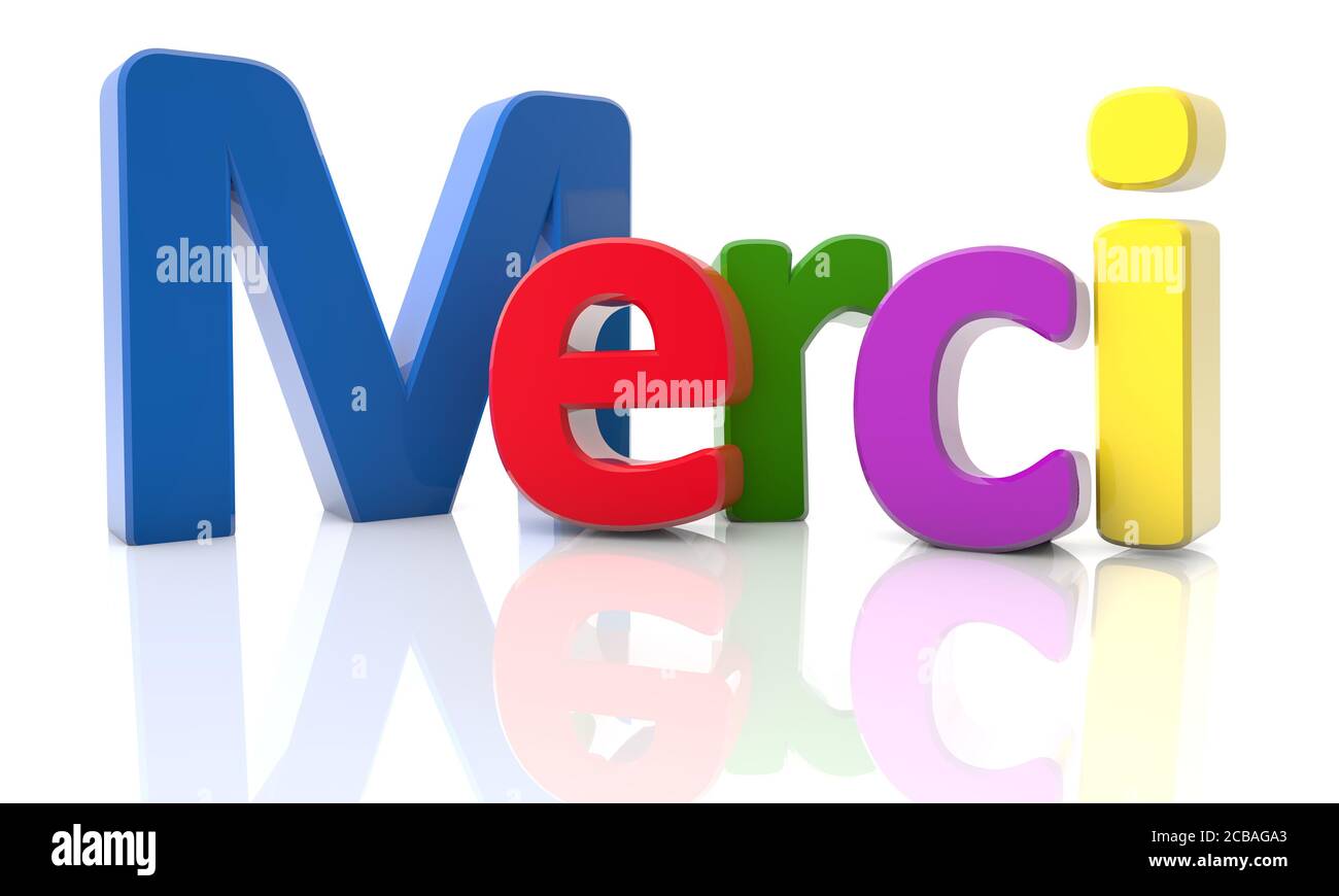 Illustration du mot merci écrit en français avec lettres colorées Banque D'Images