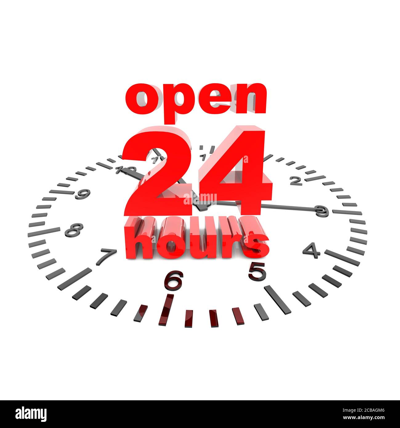 Illustration de l'expression « Open 24 hours » sur un horloge sur fond  blanc Photo Stock - Alamy