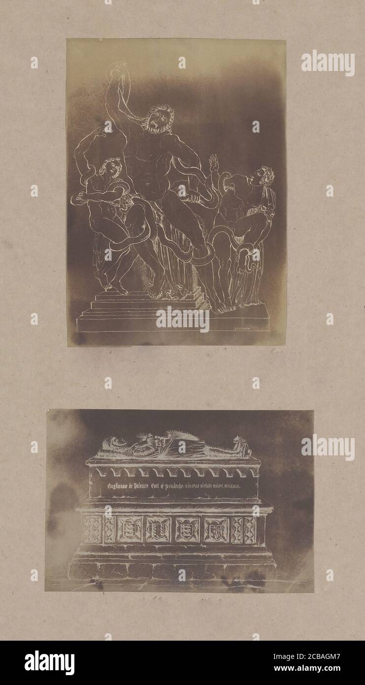 Dessin photogénique du Laocoon, septembre 1839; tombe de William de Valence, 1839. Photo Stock