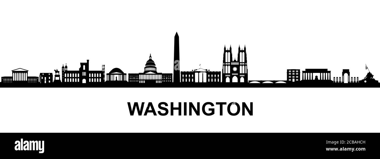 Illustration d'une silhouette de Washington DC, USA sur fond blanc Banque D'Images