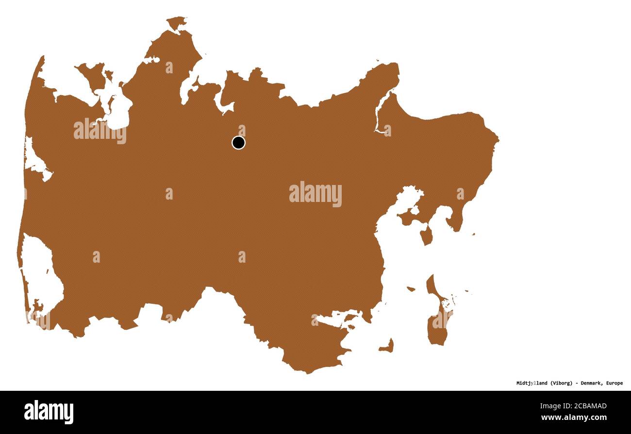 Forme de Midtjylland, région du Danemark, avec sa capitale isolée sur fond blanc. Composition des textures répétées. Rendu 3D Banque D'Images