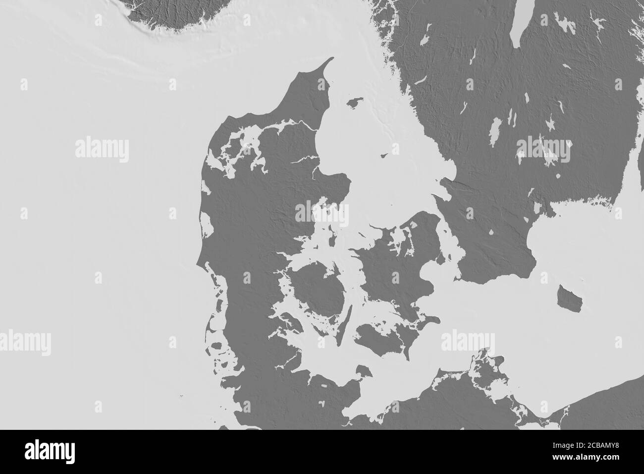 Zone étendue du Danemark. Carte d'élévation à deux niveaux. Rendu 3D Banque D'Images