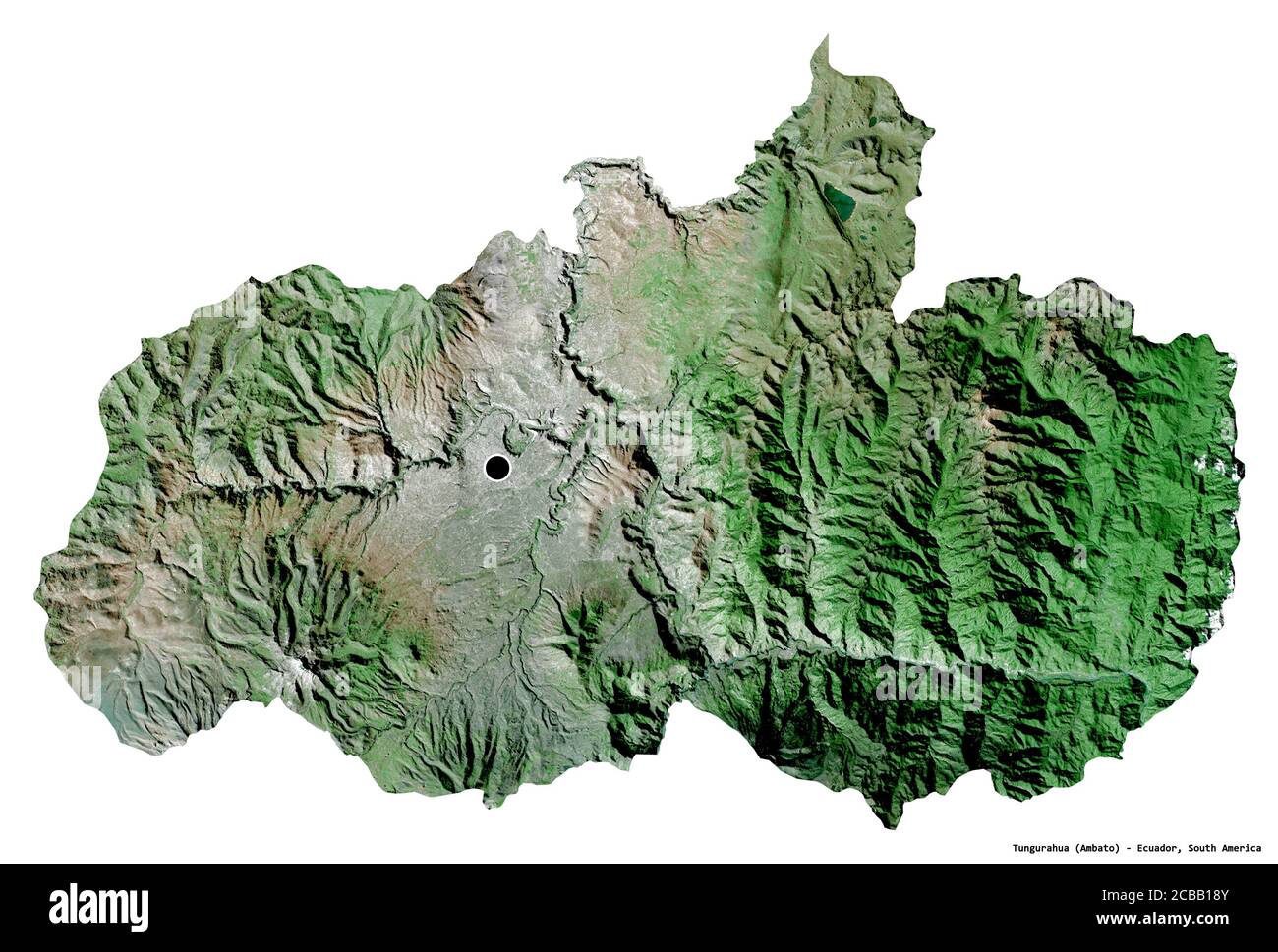 Forme de Tungurahua, province de l'Équateur, avec sa capitale isolée sur fond blanc. Imagerie satellite. Rendu 3D Banque D'Images
