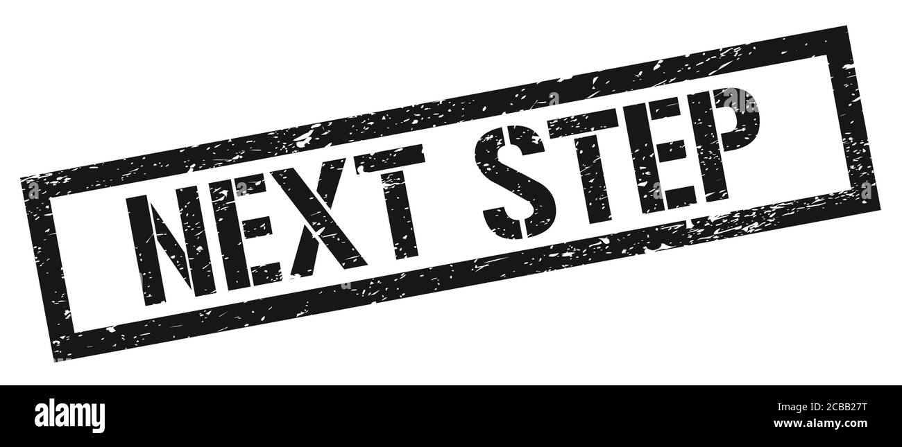 ÉTAPE SUIVANTE : affiche noire pour timbre rectangulaire grungy. Banque D'Images