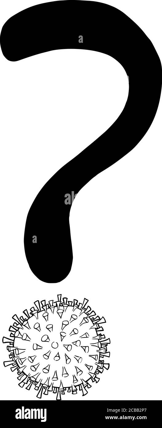 Dessin de dessin animé vectoriel illustration conceptuelle du symbole de point d'interrogation de l'infection par le coronavirus Covid-19. Illustration de Vecteur