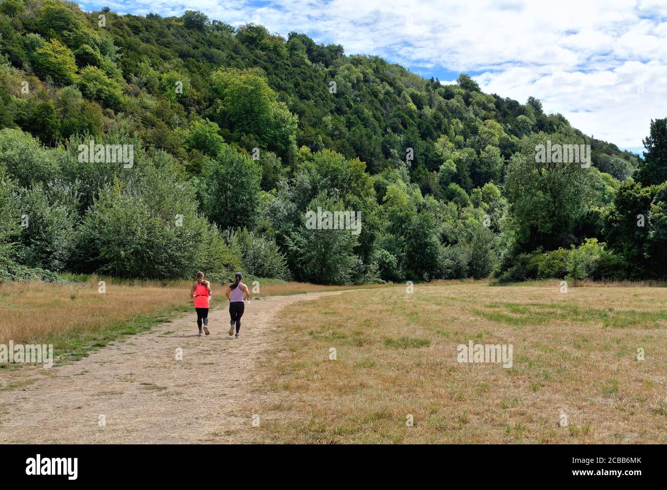 Vue arrière de deux jeunes femmes à la campagne Dans le Surrey Hills Dorking Surrey Angleterre Royaume-Uni Banque D'Images