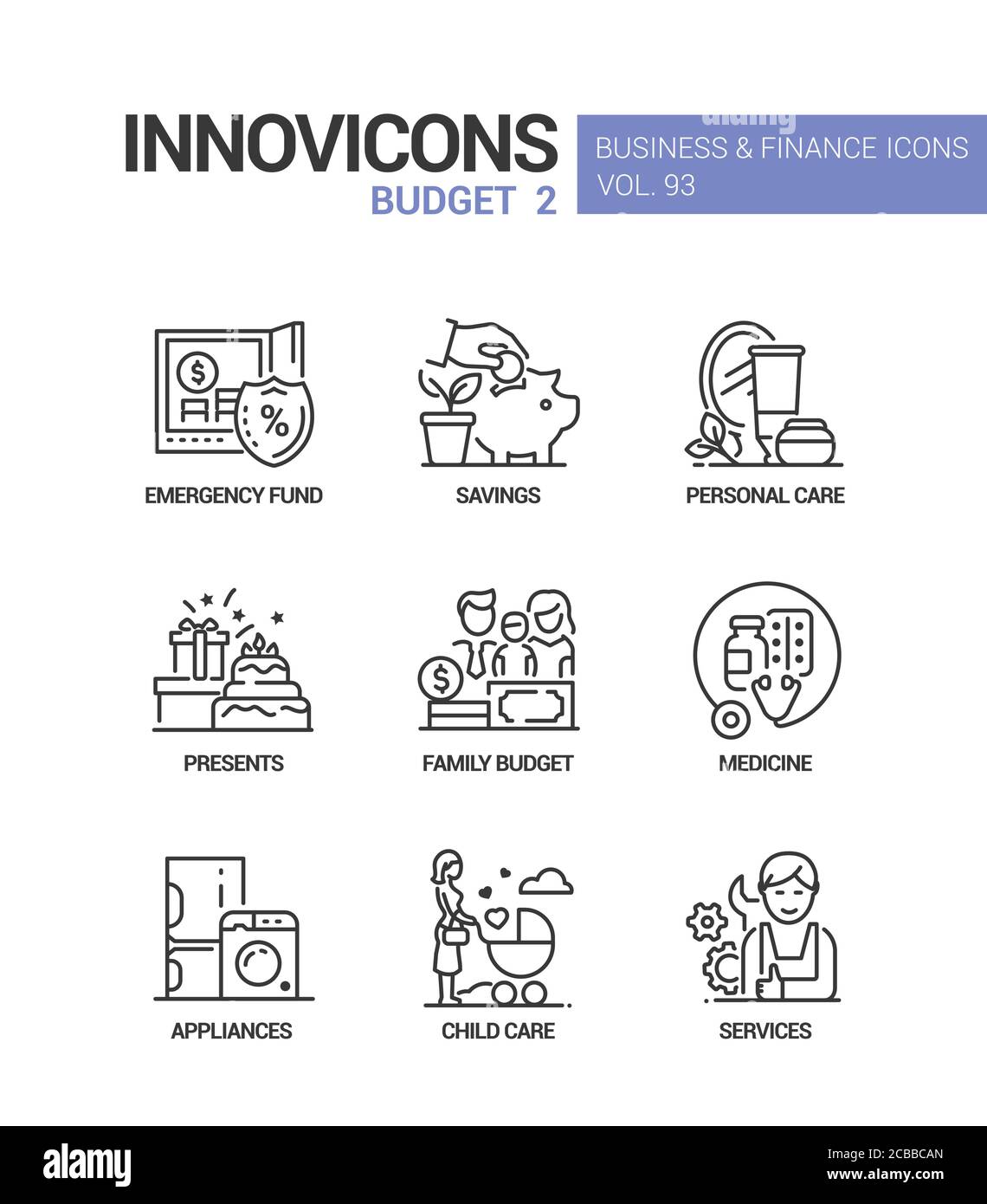 Budget - ligne vectorielle style design icons set Illustration de Vecteur