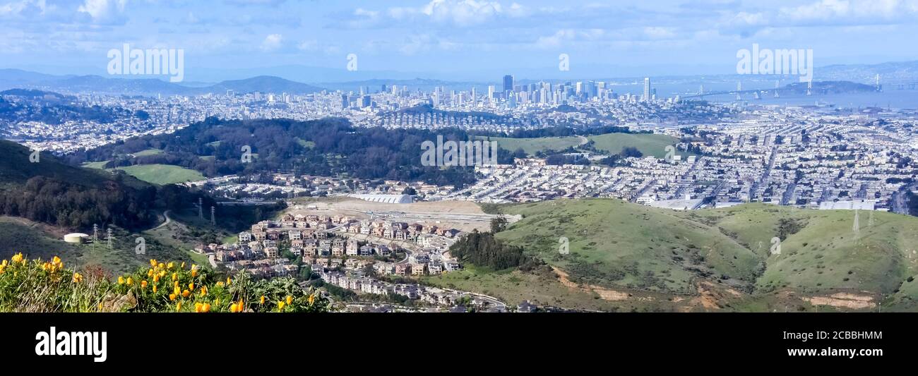 San Francisco vue panoramique depuis le sommet de la montagne de San Bruno. Banque D'Images