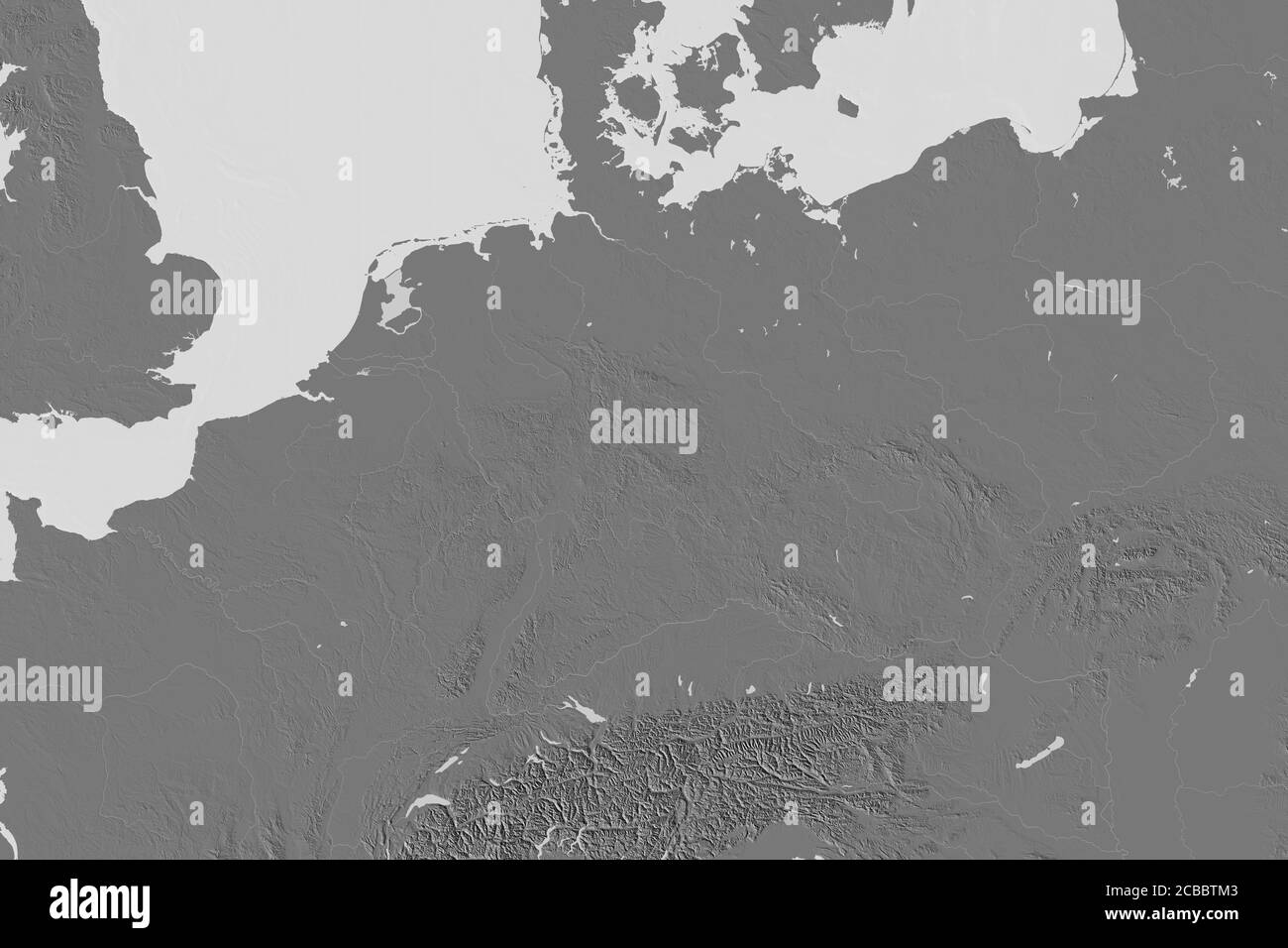 Zone étendue de l'Allemagne. Carte d'élévation à deux niveaux. Rendu 3D Banque D'Images