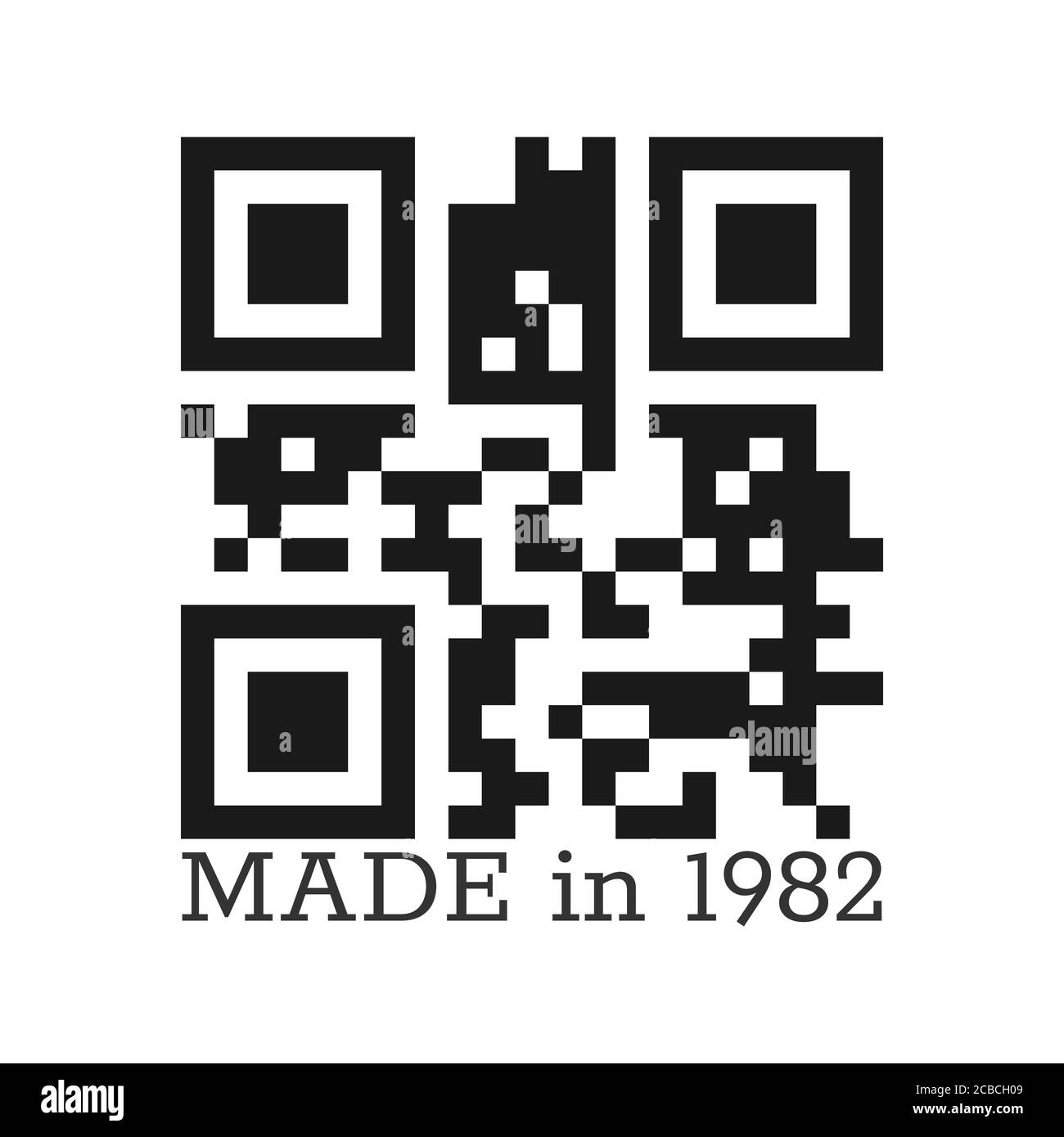 Fabriqué en 1982. Texte stylisé vectoriel avec un code QR réel. Illustration vectorielle pour les vêtements, les textiles et les salutations isolée sur un fond blanc. Illustration de Vecteur