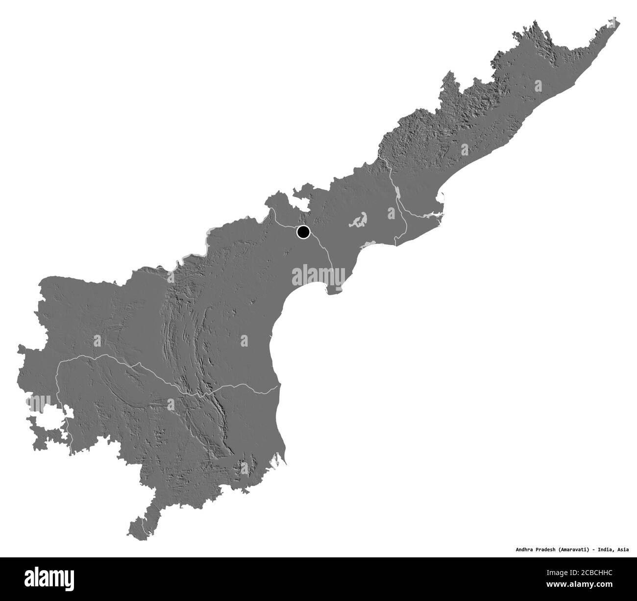 Forme de l'Andhra Pradesh, État de l'Inde, avec sa capitale isolée sur fond blanc. Carte d'élévation à deux niveaux. Rendu 3D Banque D'Images