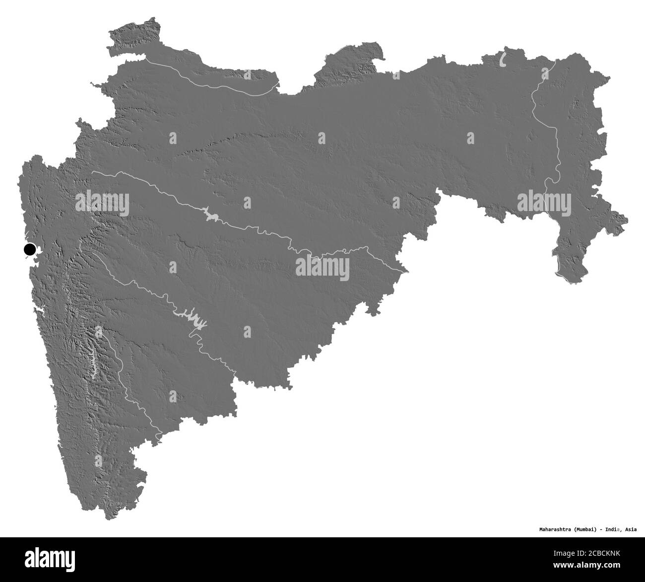 Forme du Maharashtra, état de l'Inde, avec sa capitale isolée sur fond blanc. Carte d'élévation à deux niveaux. Rendu 3D Banque D'Images