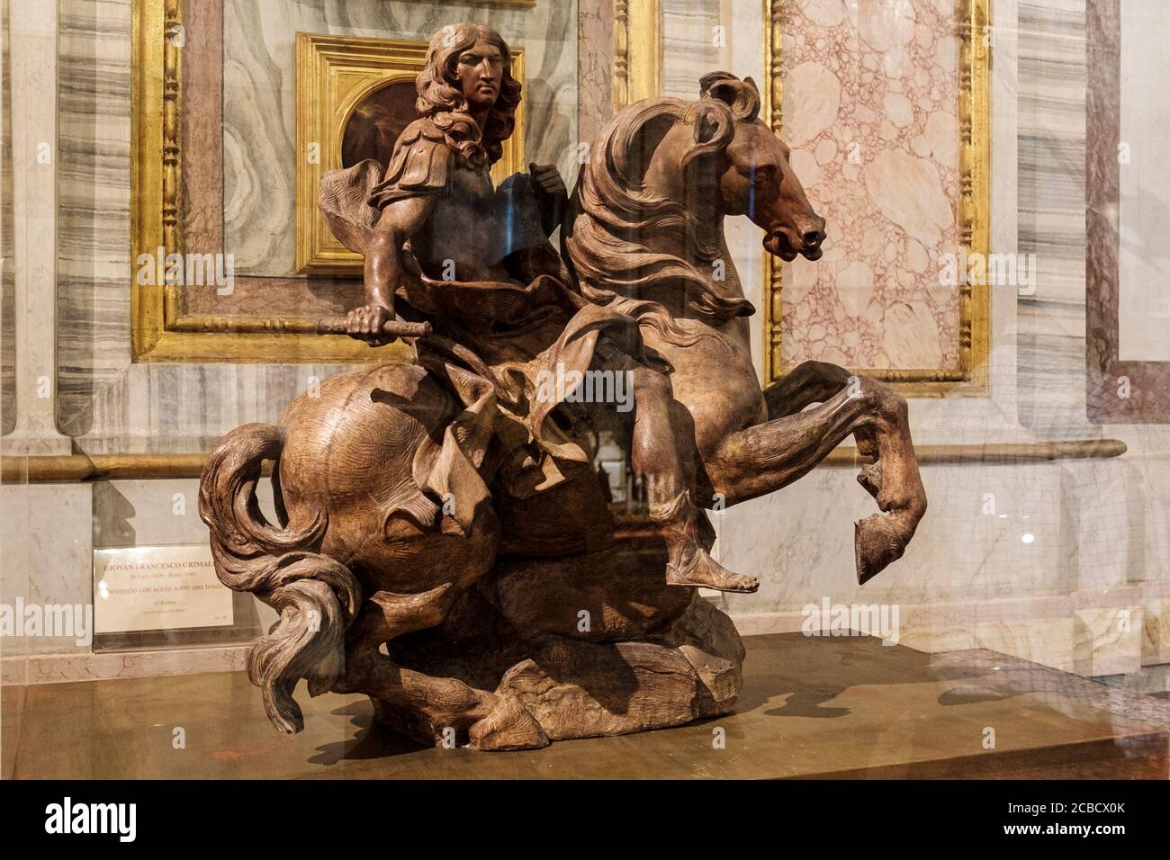 Art italien, statue équestre en terre cuite de Louis XIV, le Roi Soleil, par Gian Lorenzo Bernini, Musée Borghese Gallery, Rome, Italie Banque D'Images