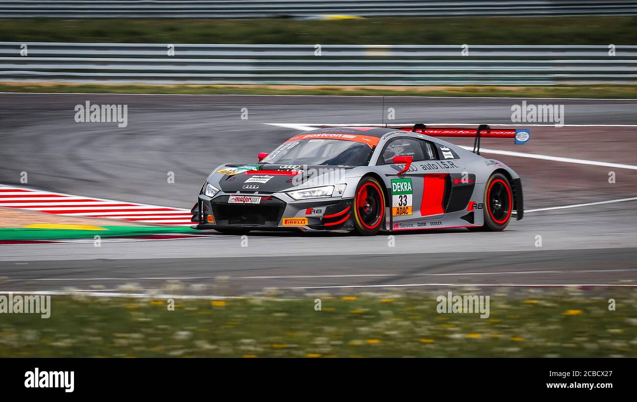 Oschersleben, Allemagne, 28 avril 2019 : Filip Salaquarda pilotant l'Audi R8 par Team ISR lors d'une course de MASTER car GT Banque D'Images