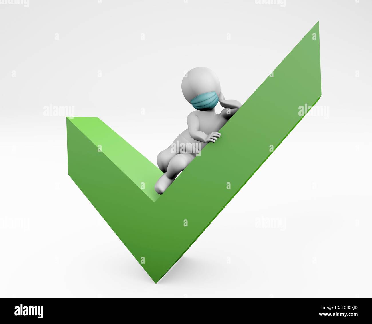 homme 3d avec masque couché sur un signe ok 3d rendu isolé sur blanc Banque D'Images