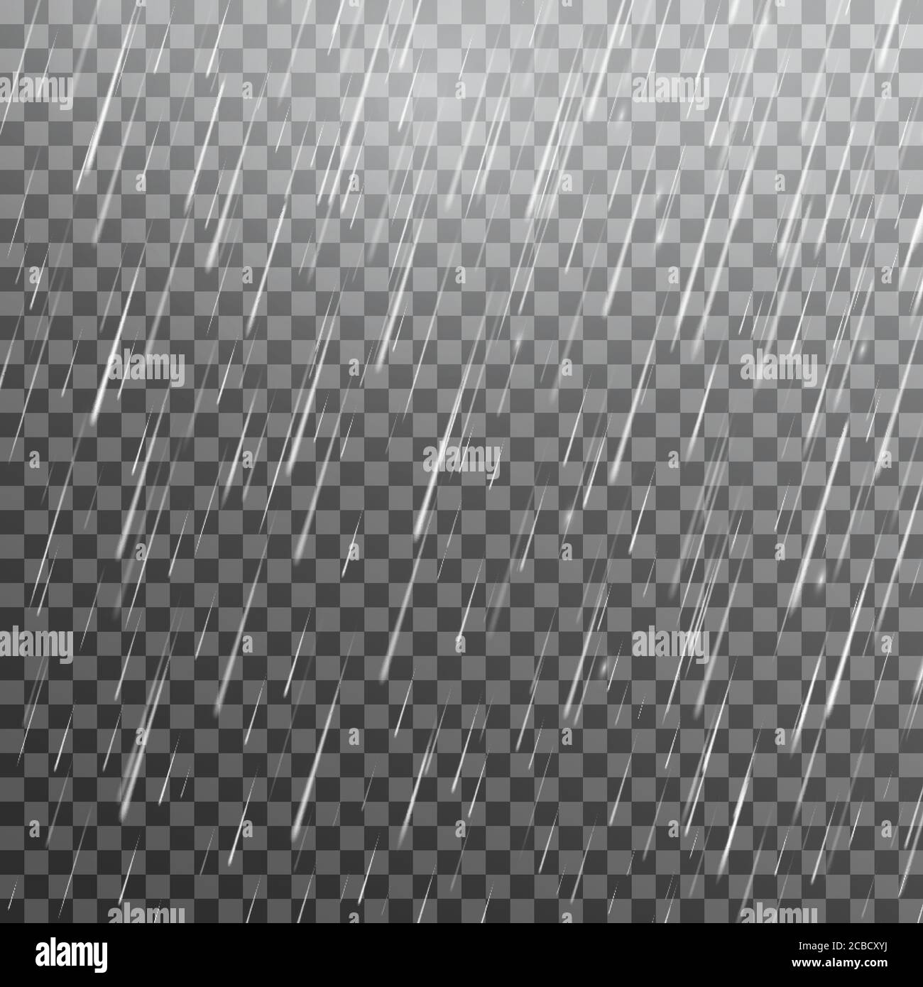 Pluie réaliste sur fond transparent. Texture de la pluie. Chute d'eau. Tempête de pluie. Toile de fond pluvieuse et trouble. Illustration vectorielle. Illustration de Vecteur