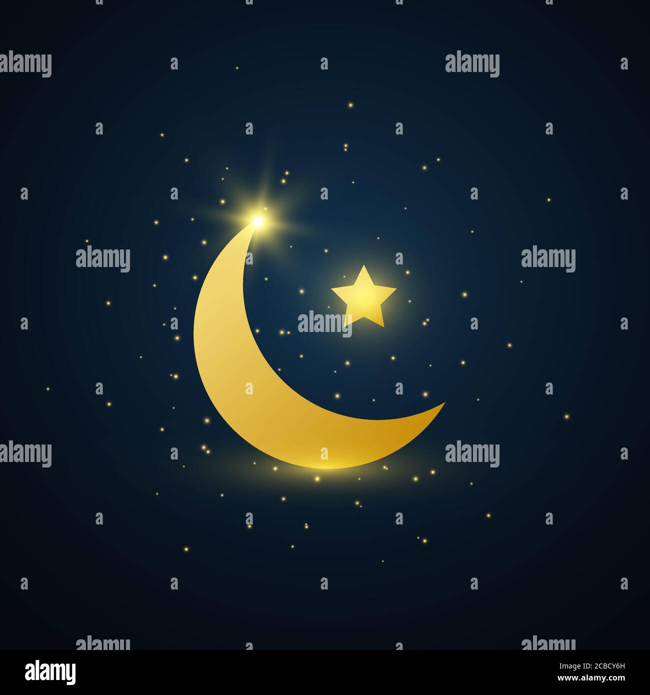 Bannière arabe de Ramadan Kareem. Carte de vœux EID Mubarak. Croissant doré et symbole étoile sur fond sombre. Éléments de design or de luxe. islam musulman Illustration de Vecteur