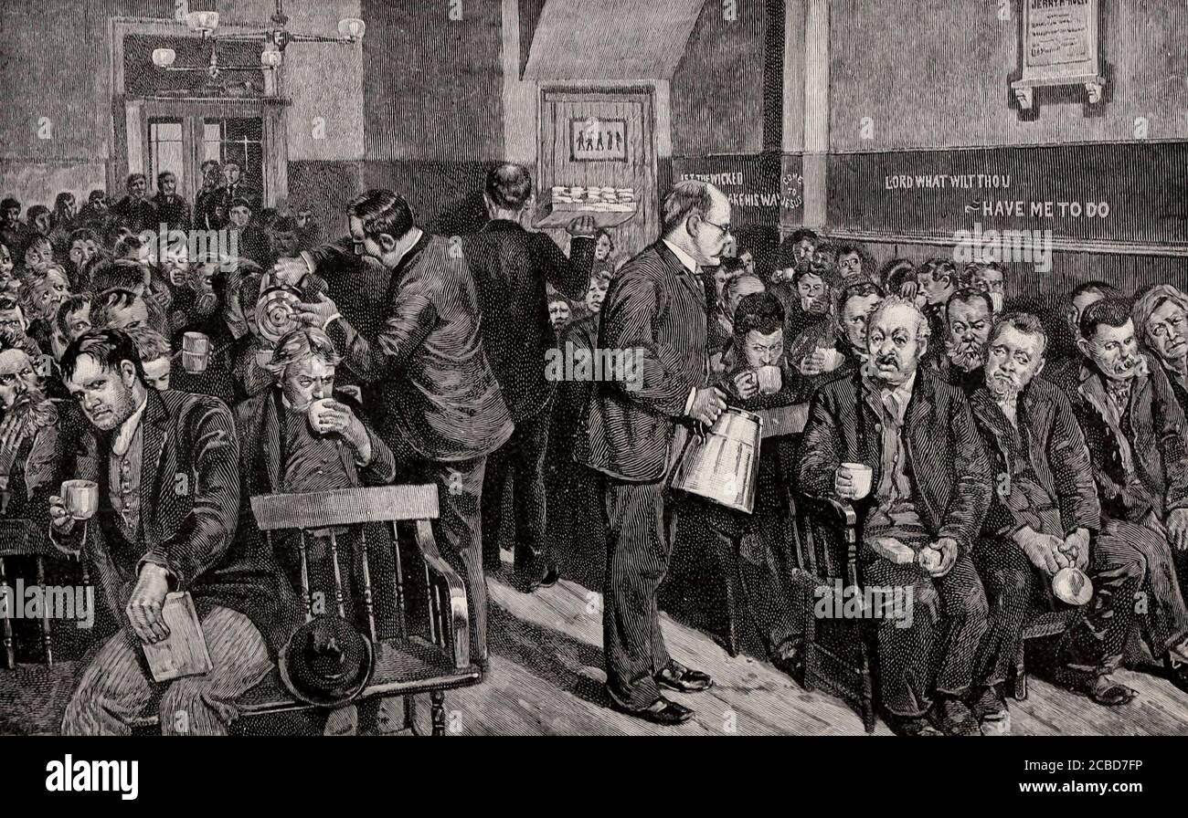 Soirée café à la mission de Water Street - UN exploit hebdomadaire pour les tramés, les outcasts et les bums - New york City, vers 1892 Banque D'Images