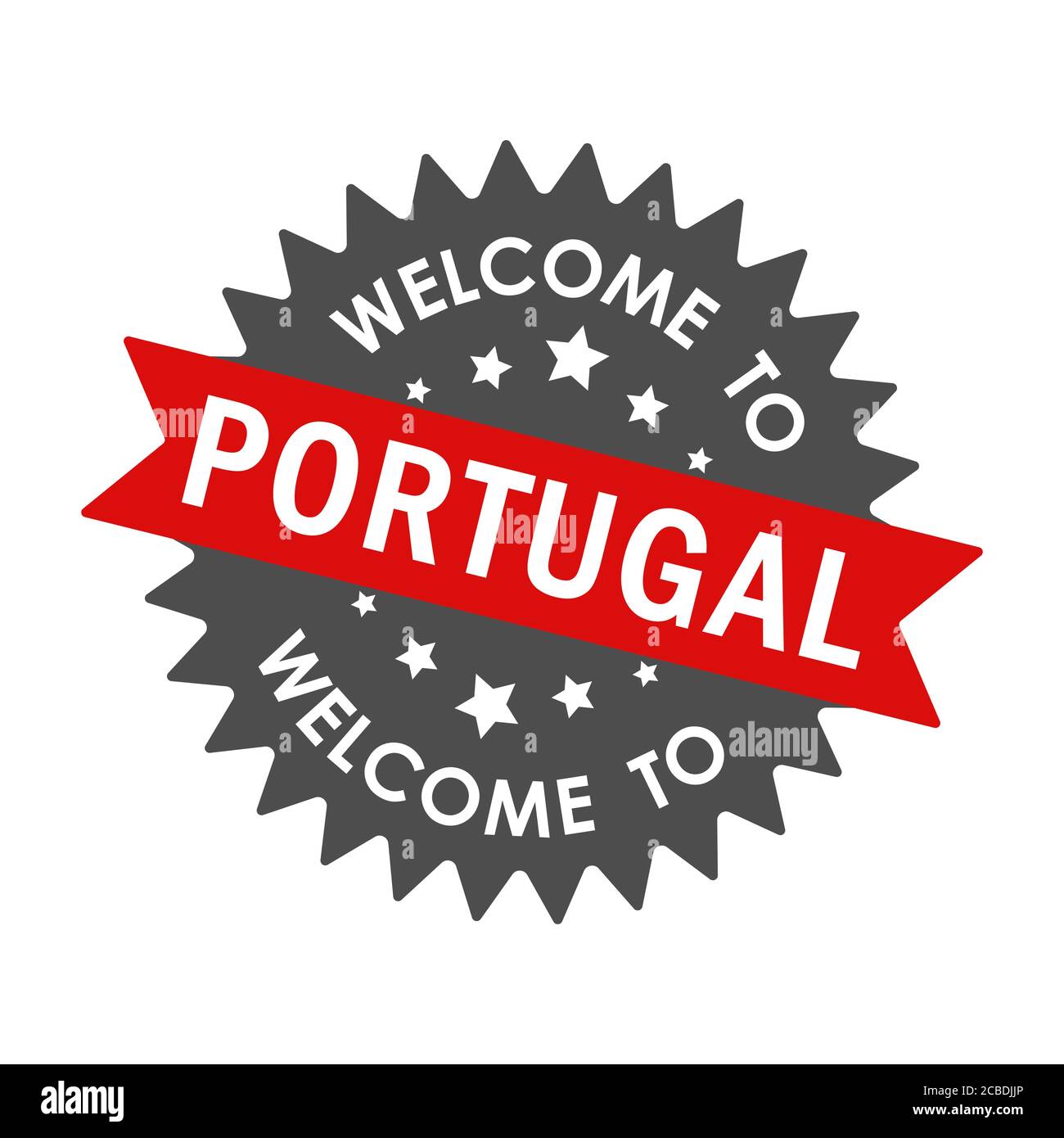 Bienvenue au PORTUGAL. Étiquette ronde avec ruban rouge. Illustration vectorielle isolée sur