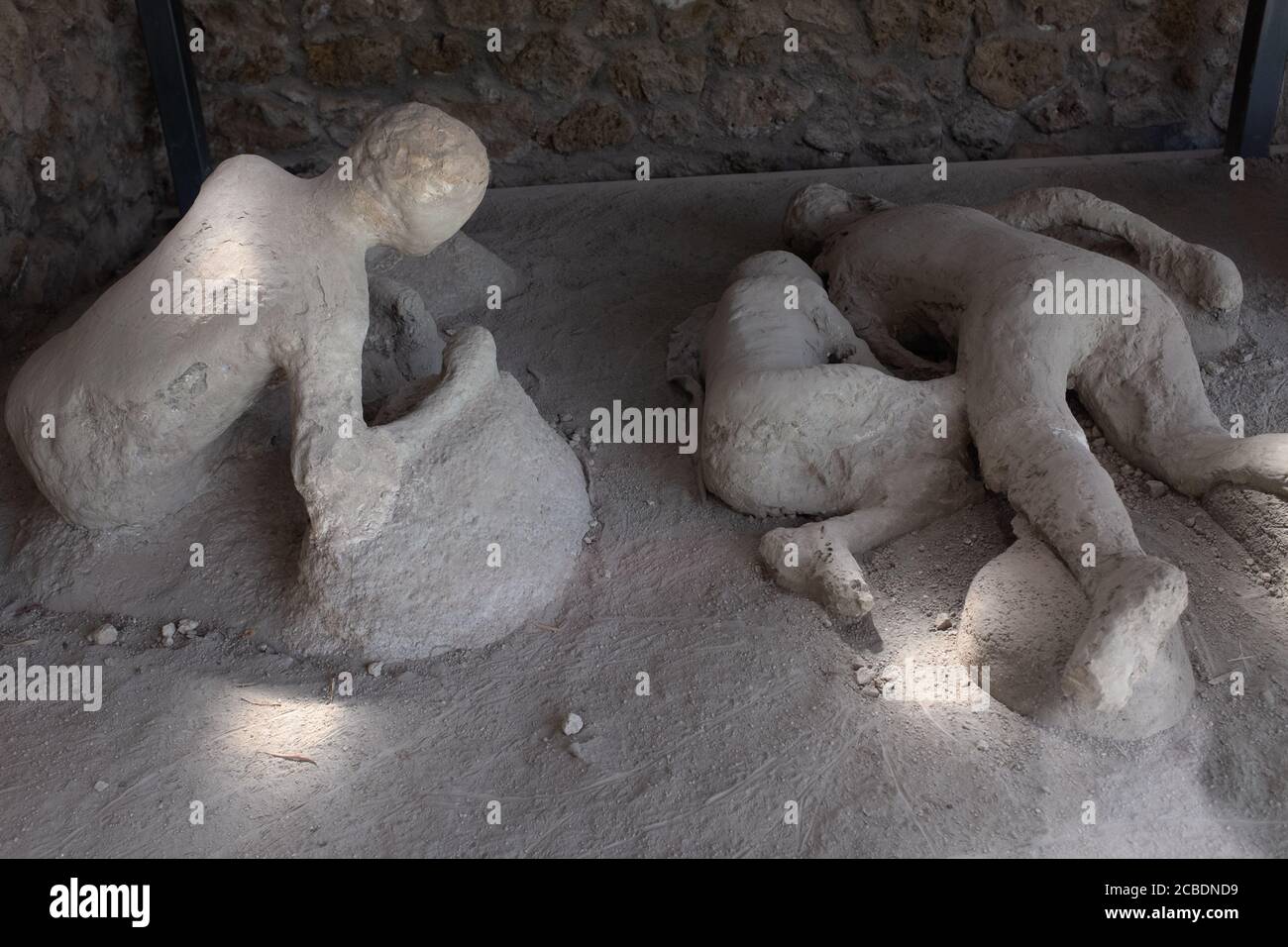 Un plâtre de victimes dans les derniers moments de l'éruption du volcan Vésuve 79 BC. Pompéi, Italie Banque D'Images