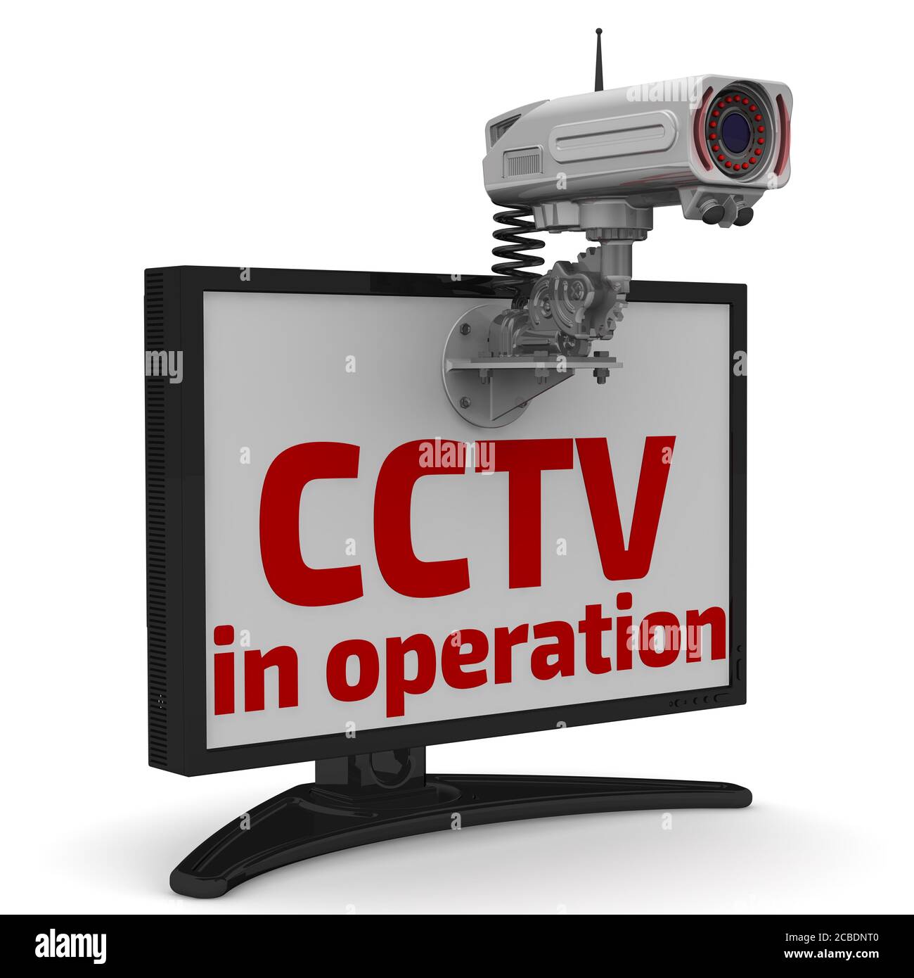 CCTV en fonctionnement. Caméra et moniteur CCTV. Texte rouge CCTV en fonctionnement et caméra CCTV sur le moniteur. Illustration 3D Banque D'Images
