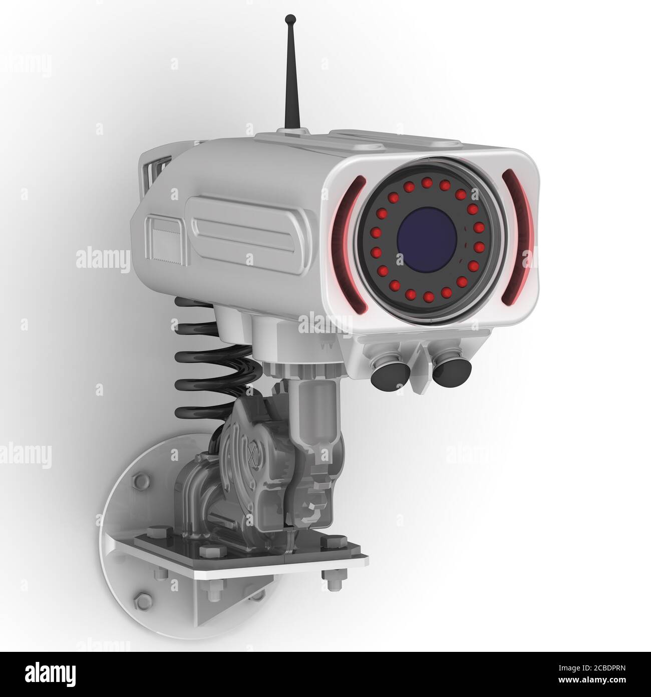 Une caméra de vidéosurveillance au mur. Caméra de sécurité moderne (CCTV). Illustration 3D. Isolé Banque D'Images