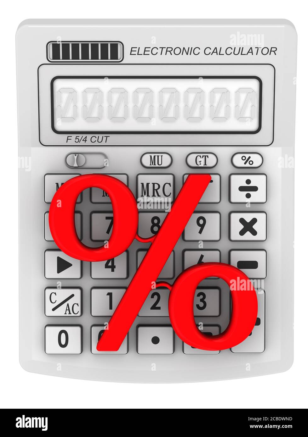 Le signe de pourcentage rouge se trouve sur la calculatrice électronique.  Calcul de la valeur en pourcentage. Illustration 3D Photo Stock - Alamy
