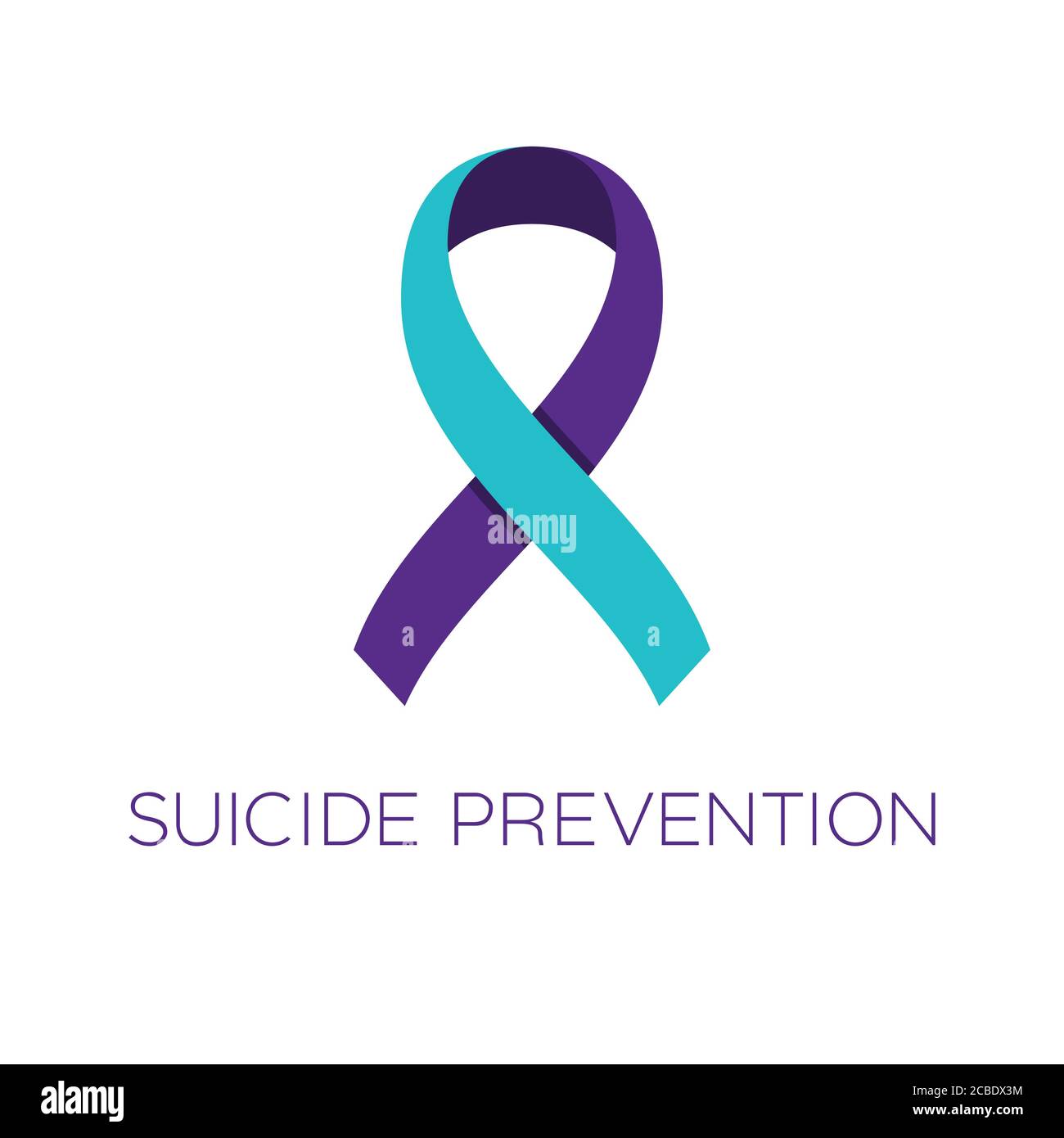 Ruban de prévention du suicide. Violet et turquoise. Campagne de prévention, de diagnostic, de traitement, de guérison et de soutien des maladies. Sensibilisation à la dépression. Illustration de Vecteur