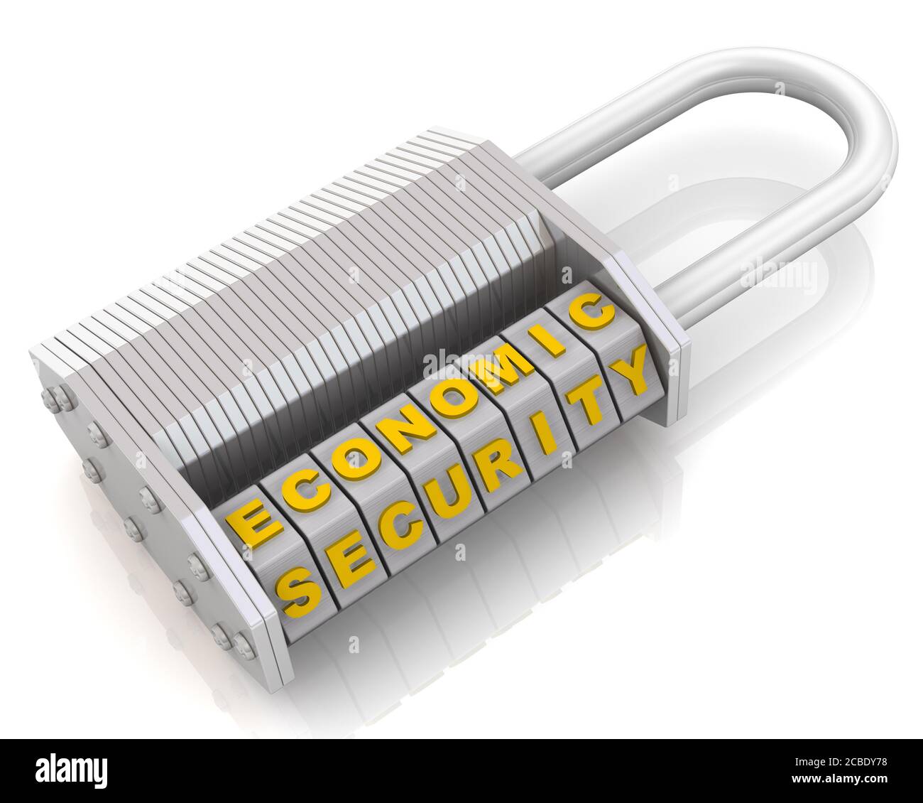 Sécurité économique. Le cadenas à combinaison. Combinaison verrou avec les mots SÉCURITÉ ÉCONOMIQUE se trouve sur une surface blanche Banque D'Images