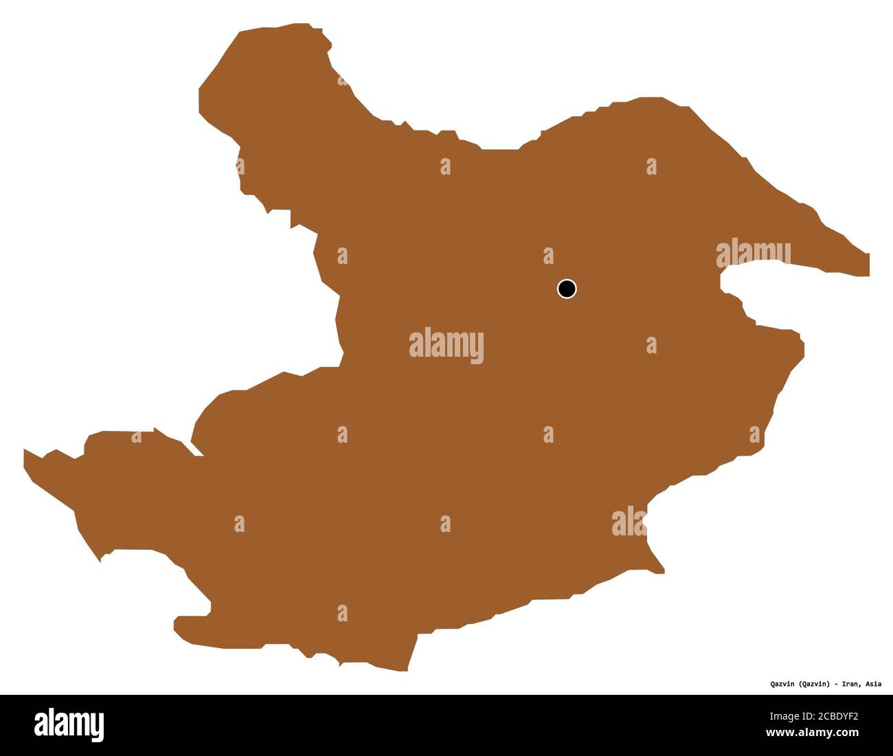 Forme de Qazvin, province d'Iran, avec sa capitale isolée sur fond blanc. Composition des textures répétées. Rendu 3D Banque D'Images