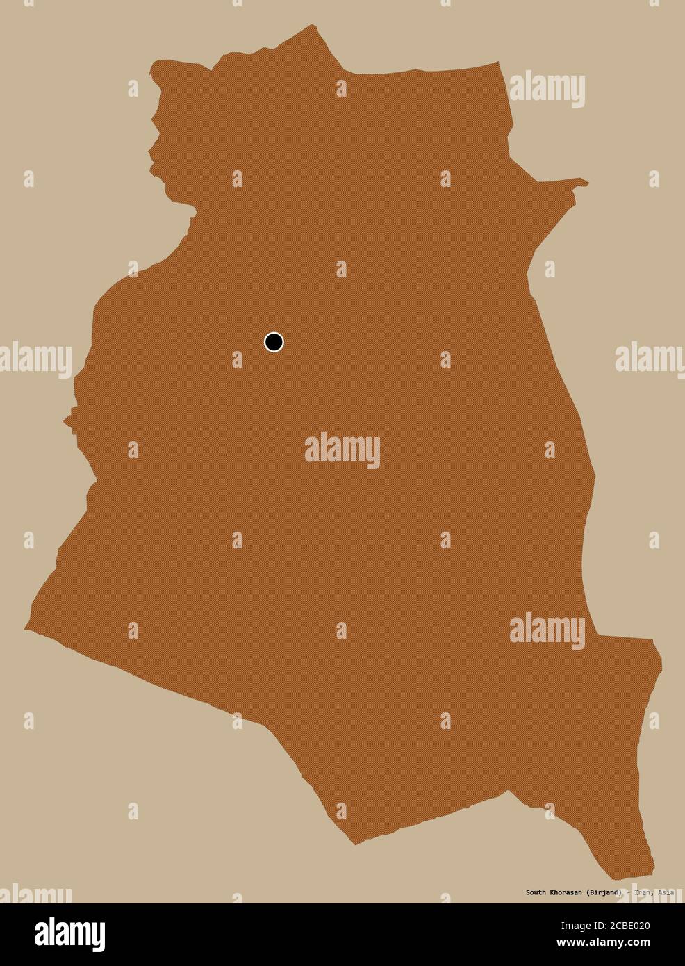 Forme du Khorasan du Sud, province d'Iran, avec sa capitale isolée sur un fond de couleur unie. Composition des textures répétées. Rendu 3D Banque D'Images