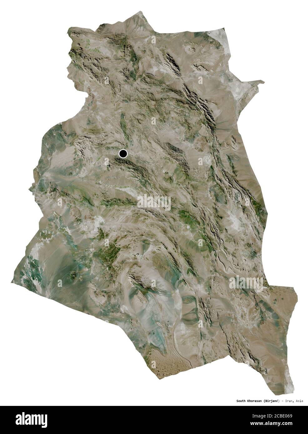 Forme du Khorasan du Sud, province d'Iran, avec sa capitale isolée sur fond blanc. Imagerie satellite. Rendu 3D Banque D'Images