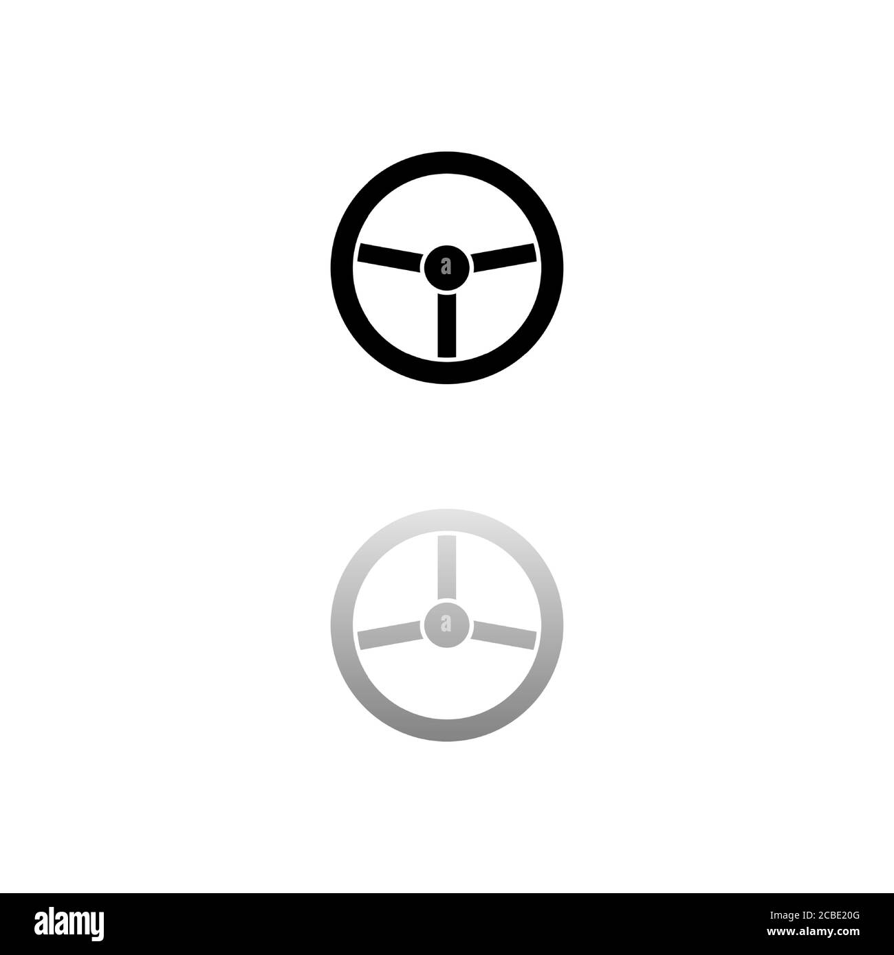 Volant de direction. Symbole noir sur fond blanc. Illustration simple. Icône vecteur plat. Ombre de réflexion miroir. Peut être utilisé dans le logo, le Web, le mobile et Illustration de Vecteur