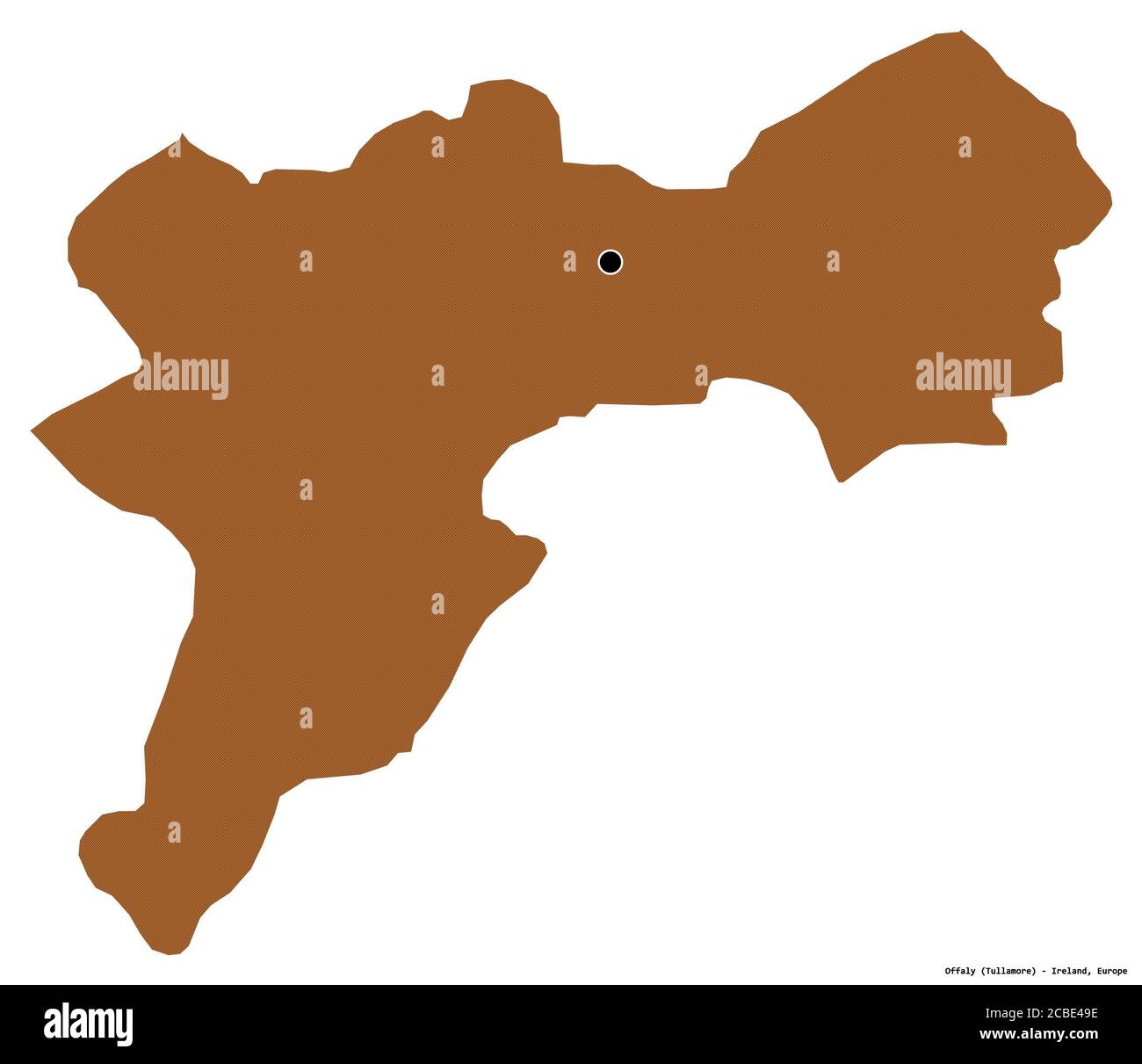 Forme d'Offaly, comté d'Irlande, avec sa capitale isolée sur fond blanc. Composition des textures répétées. Rendu 3D Banque D'Images