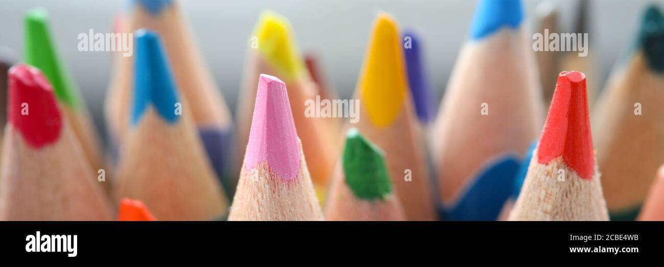 Gros plan de nouveaux crayons de couleur pour le dessin Banque D'Images