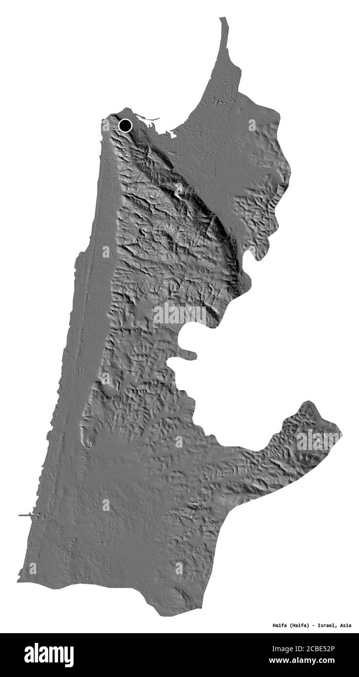 Forme d'Haïfa, district d'Israël, avec sa capitale isolée sur fond blanc. Carte d'élévation à deux niveaux. Rendu 3D Banque D'Images