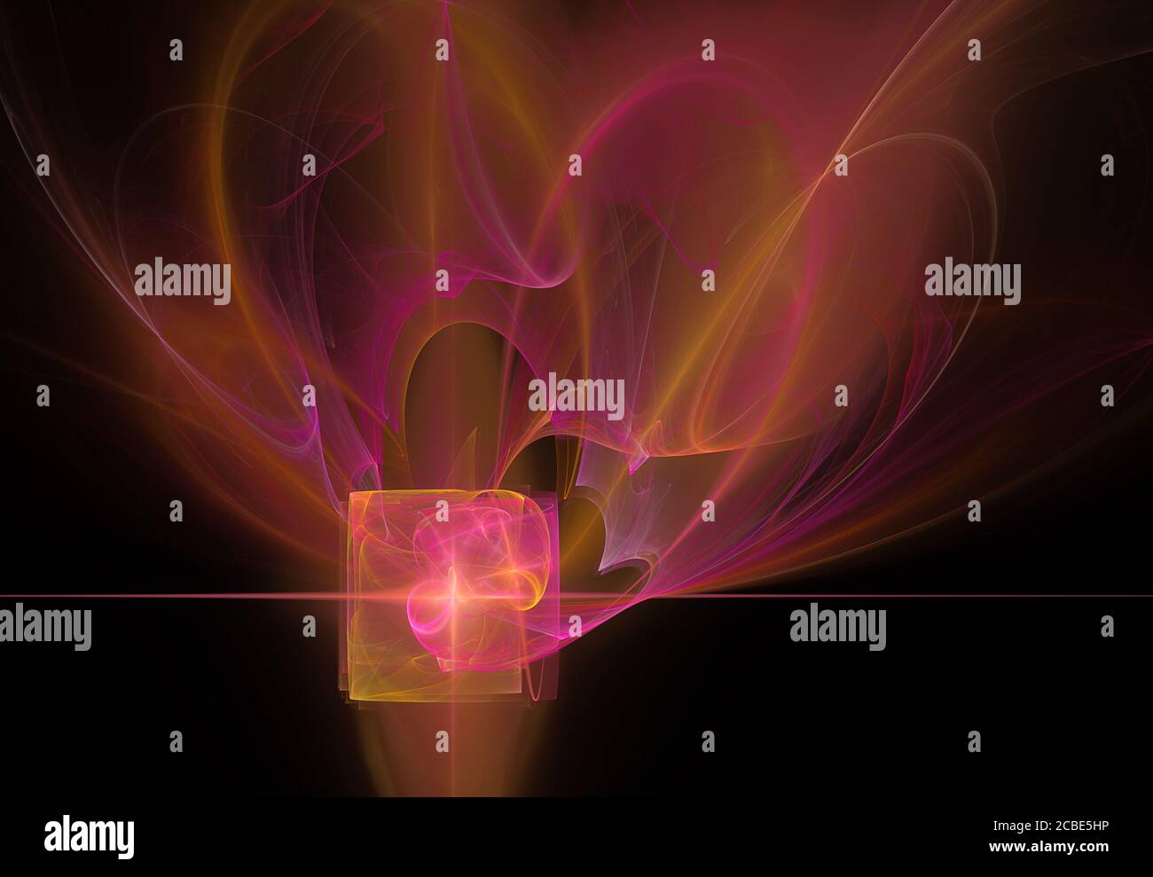 Objet carré brillant fractal sur fond noir Banque D'Images