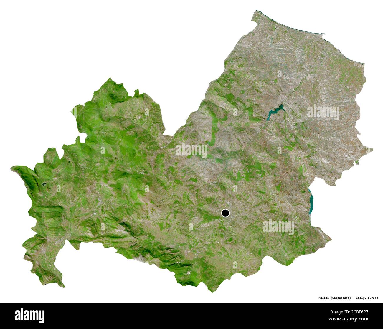 Forme de Molise, région italienne, avec sa capitale isolée sur fond blanc. Imagerie satellite. Rendu 3D Banque D'Images