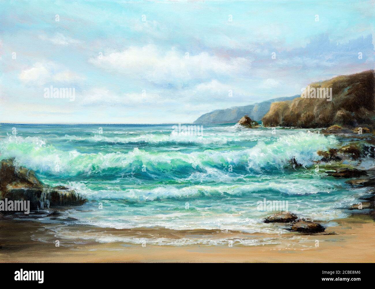Peinture à l'huile originale d'océan et les falaises sur toile.impressionnisme moderne Banque D'Images