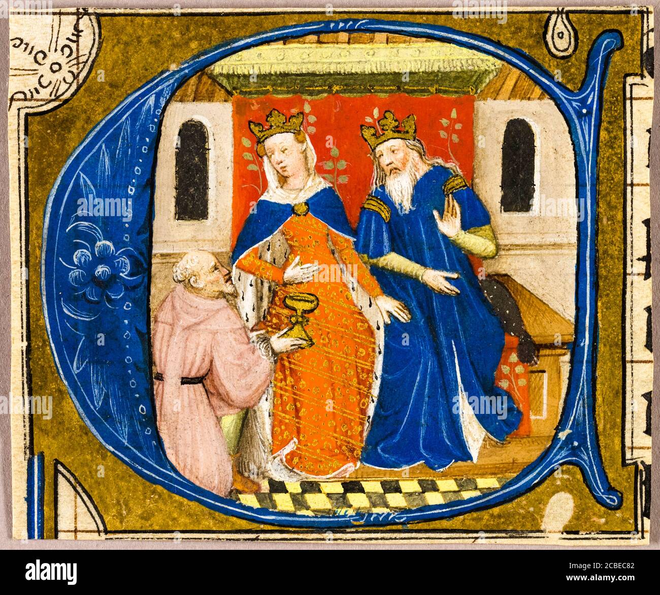 Néhémie devant le roi Artaxerxes (initiale 'C' d'une Bible), manuscrit illuminé du XVe siècle par les maîtres de Zweder van Culemborg, 1430 Banque D'Images